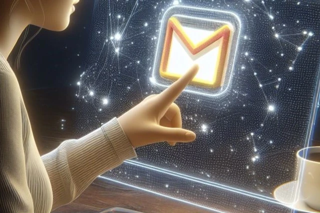 Anime womans hand clicking gmail digital screen