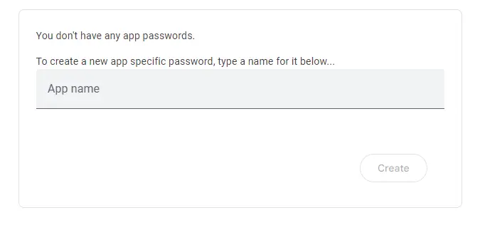 Google app password create section