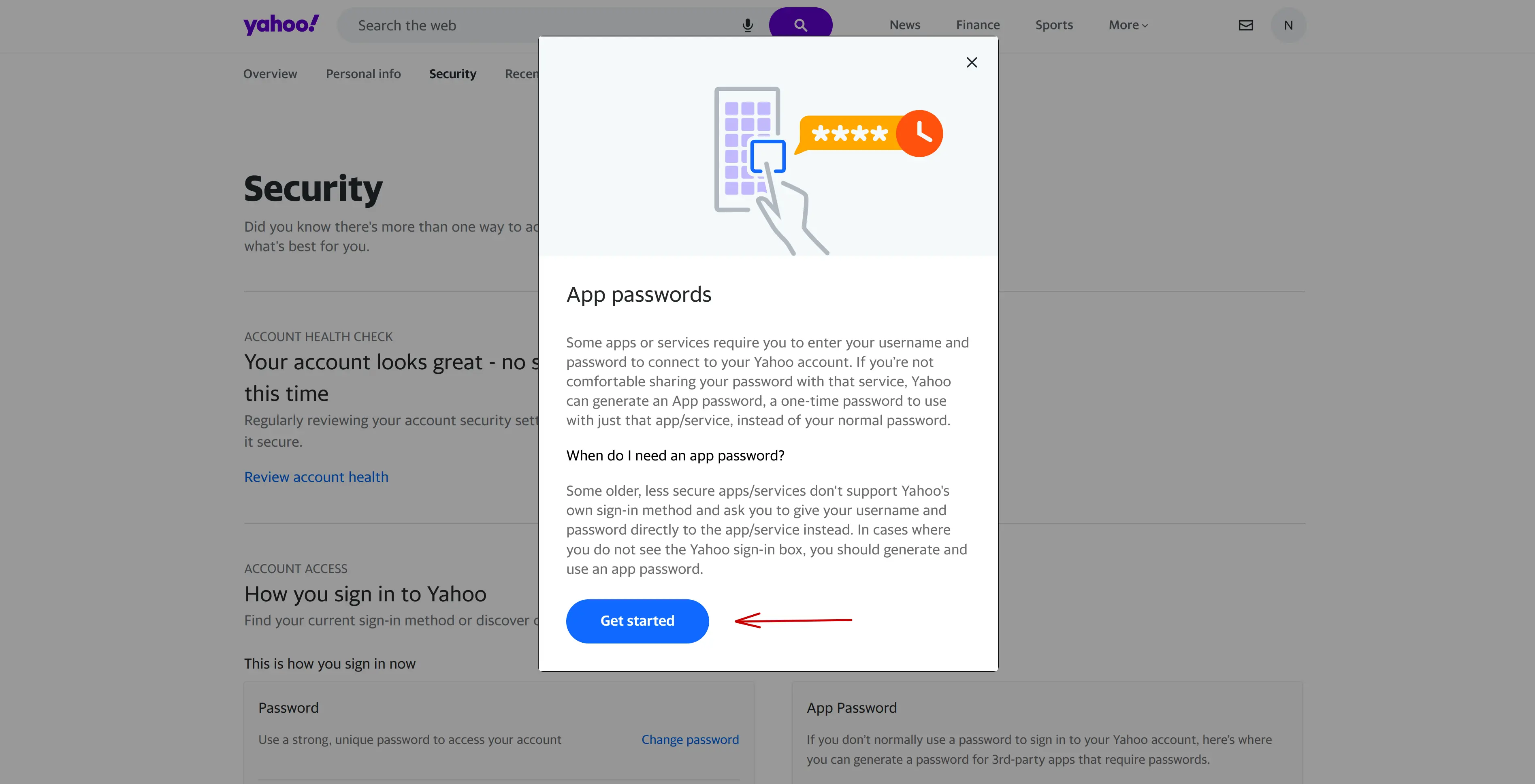 get started with generate app password